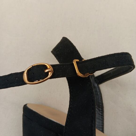 Platform Heels With Ankle Strap Black Faux Suede Women's Size 7.5 - Picture 7 of 7